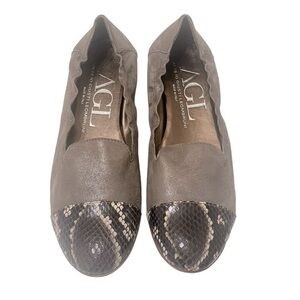 New AGL Metallic‎ Smoking Flat w/ Reptile print toe cap Size 38.5/8.5